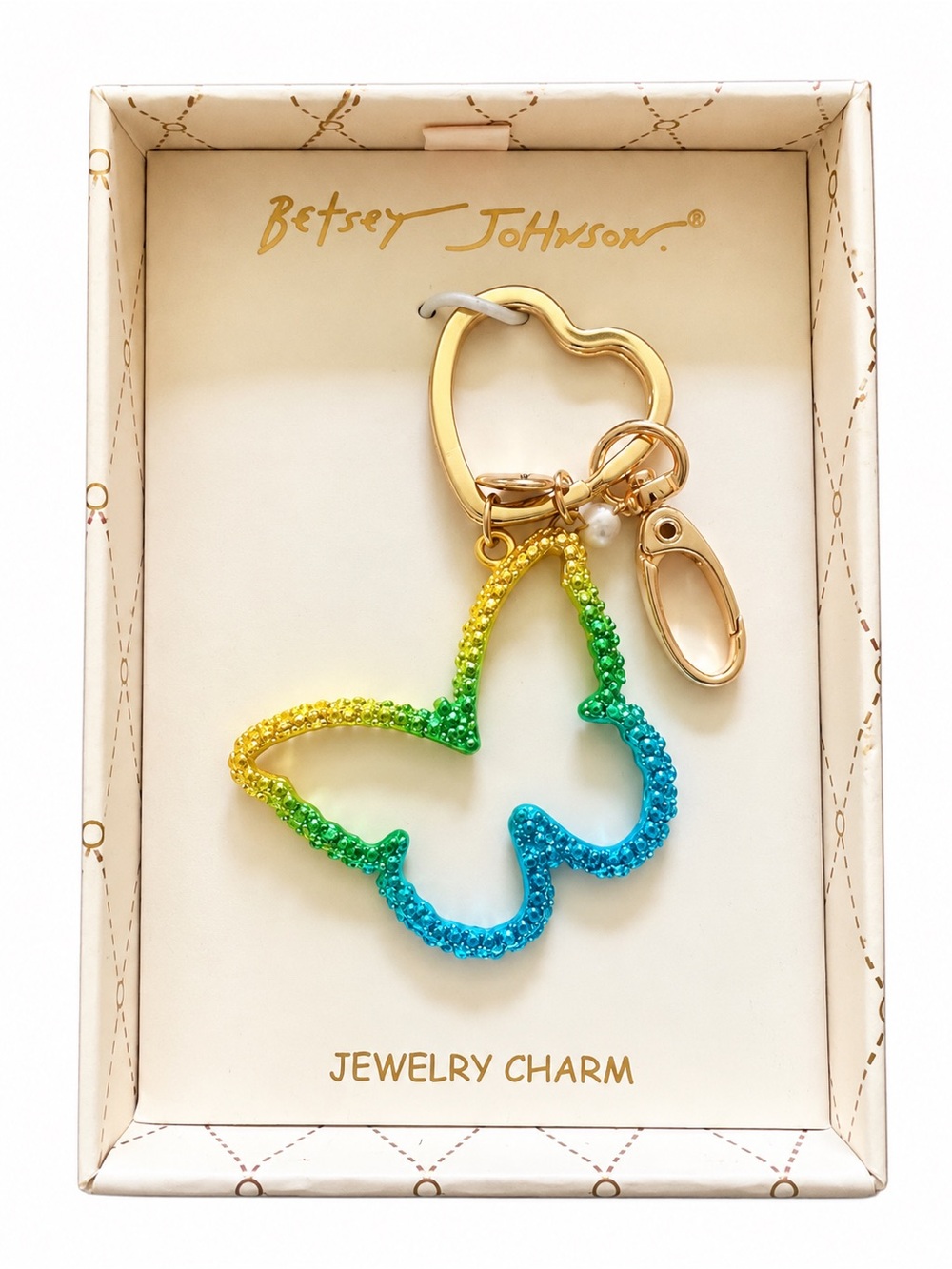 Betsey Johnson Gold Rainbow Crystal Butterfly Key & Card Holder Charm